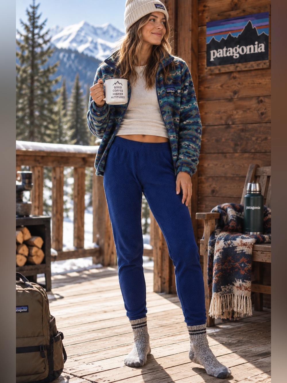 Patagonia Vintage 80s Capilene Blue Thermal Fleece Base Layer Pants